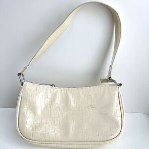 H&M Ivory Croc Embossed Vegan Leather Silver Tone Hardware Shoulder Bag‎ Minimal